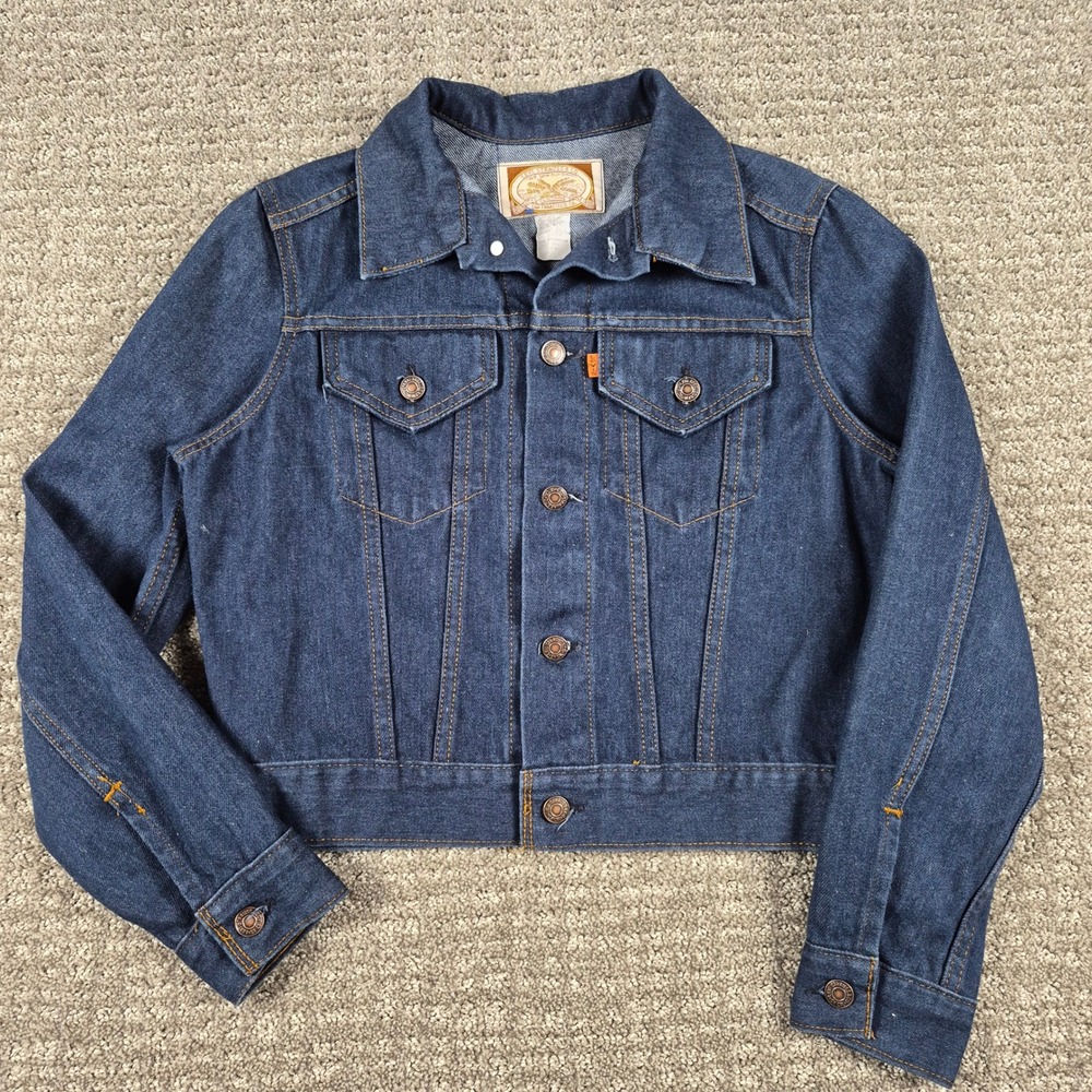 Vintage Levis Trucker Jacket Womens M Blue Wheat Tag Orange Tab 75487-2516 80s